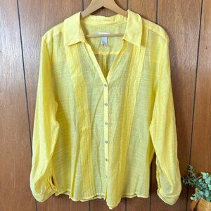 Chicos Yellow Linen Blend Long Sleeve Button Down Shirt Top Size 2